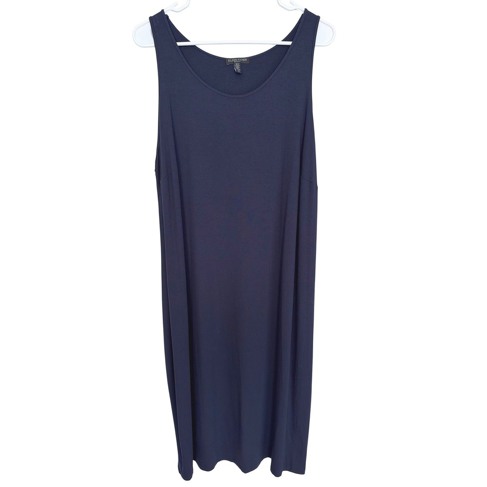 Eileen Fisher Jersey Knit Tank Dress Women 2X Navy Blue Midi Minimal Lagenlook